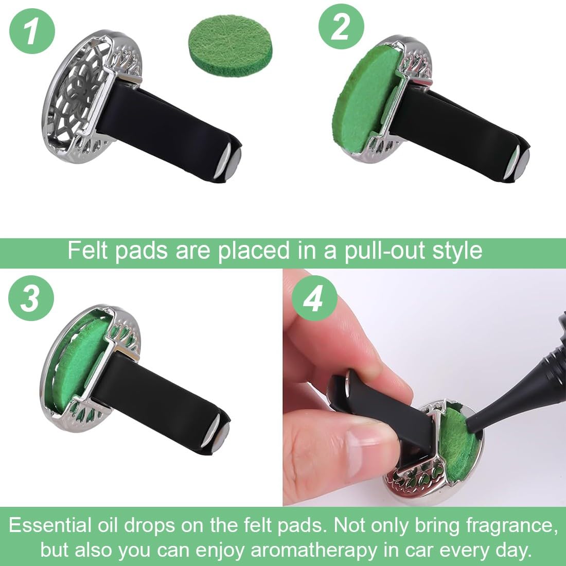 Diffusore Oli Essenziali Auto, Profumatore Auto In Acciaio Inox, 2 Pz Con 10 Feltro Ricambio