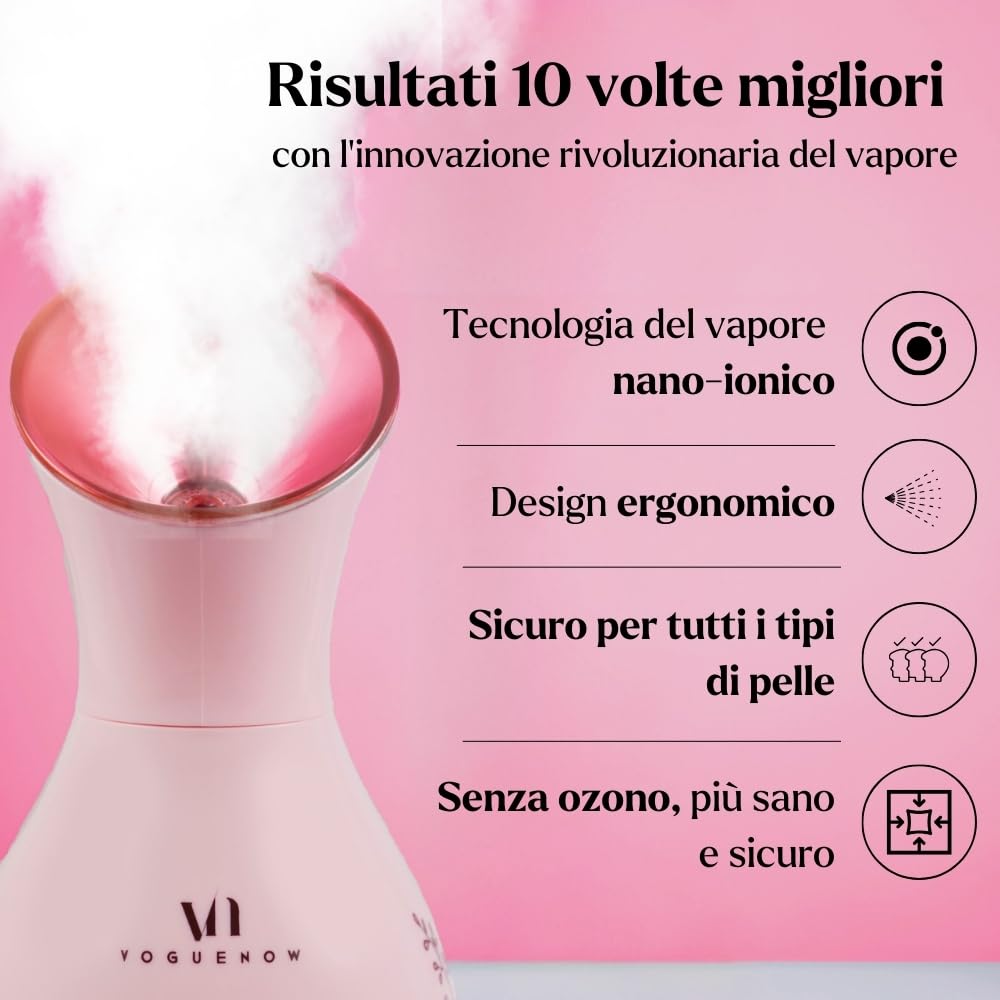 VogueNow Kit Spa per vaporizzazione del viso con 8 strumenti per la cura della pelle in omaggio | Vapore per la pulizia profonda del viso con modalità scalda-asciugamani e umidificatore