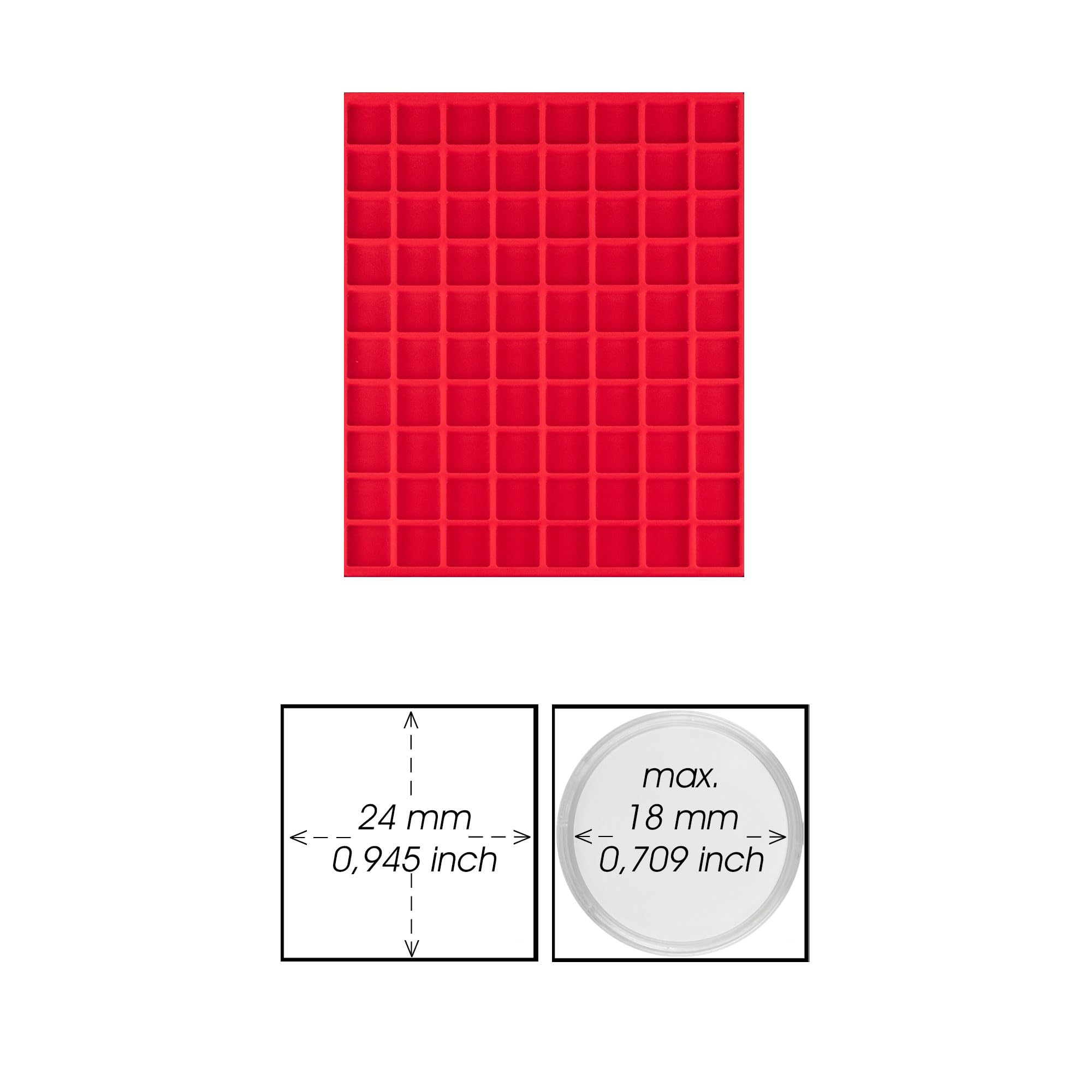Prophila Collection red velour insole for coin box 80 angular compartments for coins up to 24 mm (3rd Empire) - Image 2