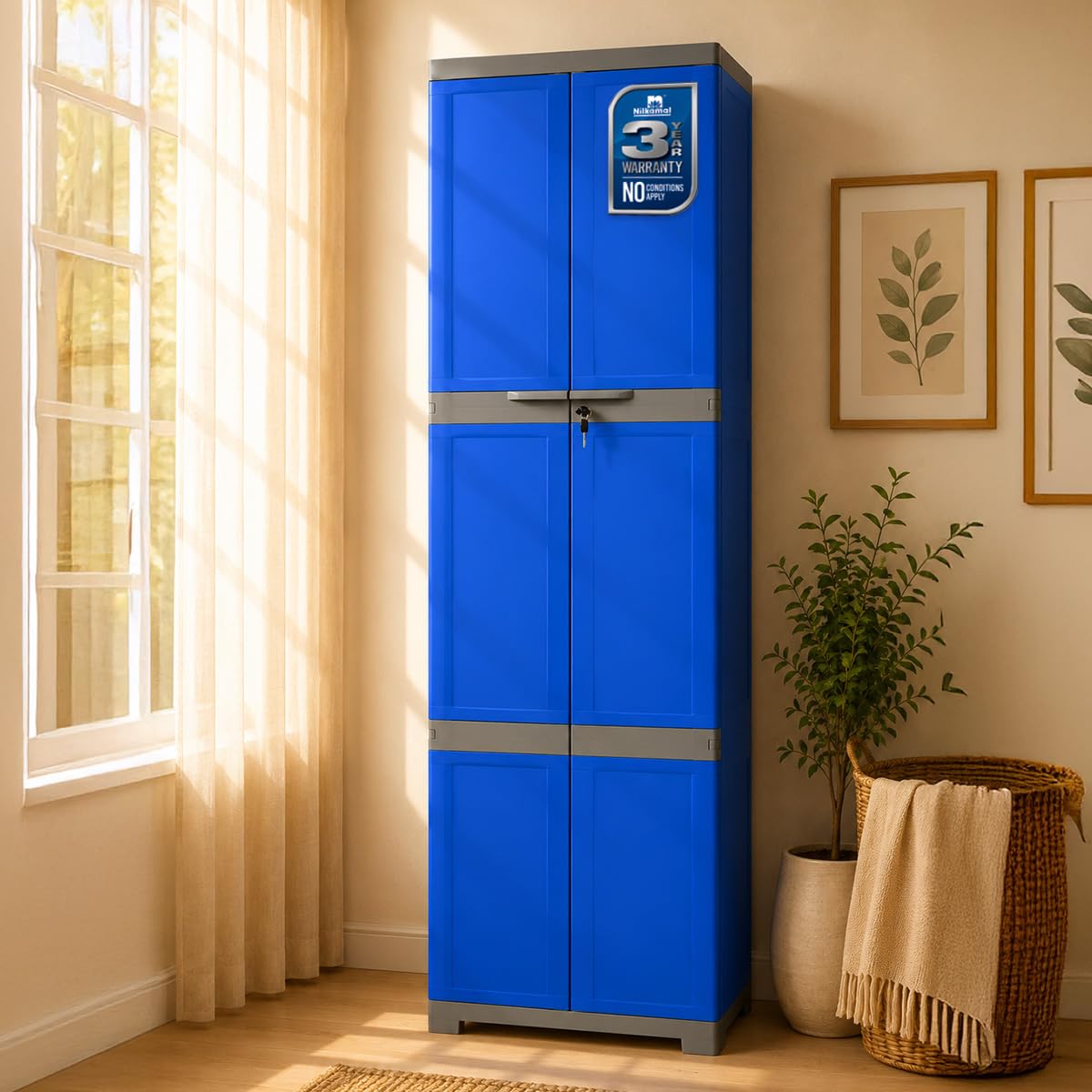 Nilkamal Freedom Mini Large Plastic Storage Cabinet Deep Blue & Grey with 2 Doors