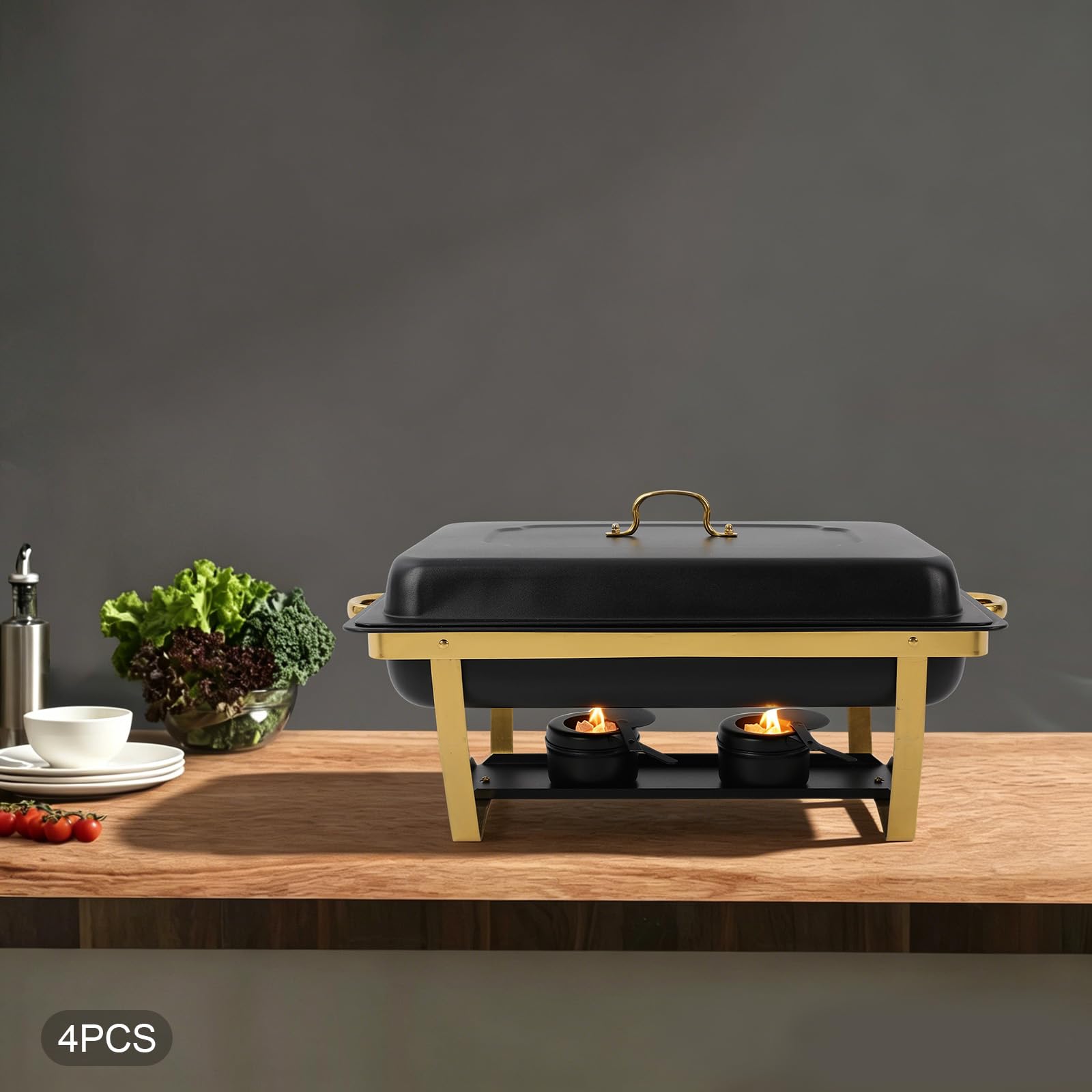 Chafing Dish zestaw pojemników do podgrzewania, zestaw 4 pojemników do podgrzewania potraw ze stali nierdzewnej, 2 x pojemniki GN 1/1, 2 x pojemniki GN 1/2 i 3 x pojemniki GN 1/3, podgrzewacz do