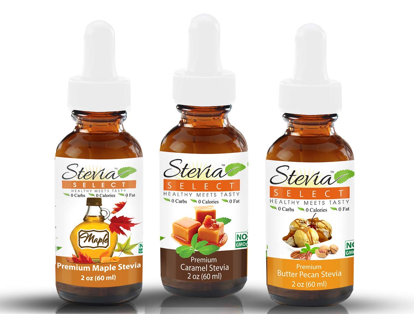Stevia Drops Caramel, Maple, & Butter Pecan Stevia Select Keto Coffee Sugar-Free Stevia Flavors Bundle (3) Pack