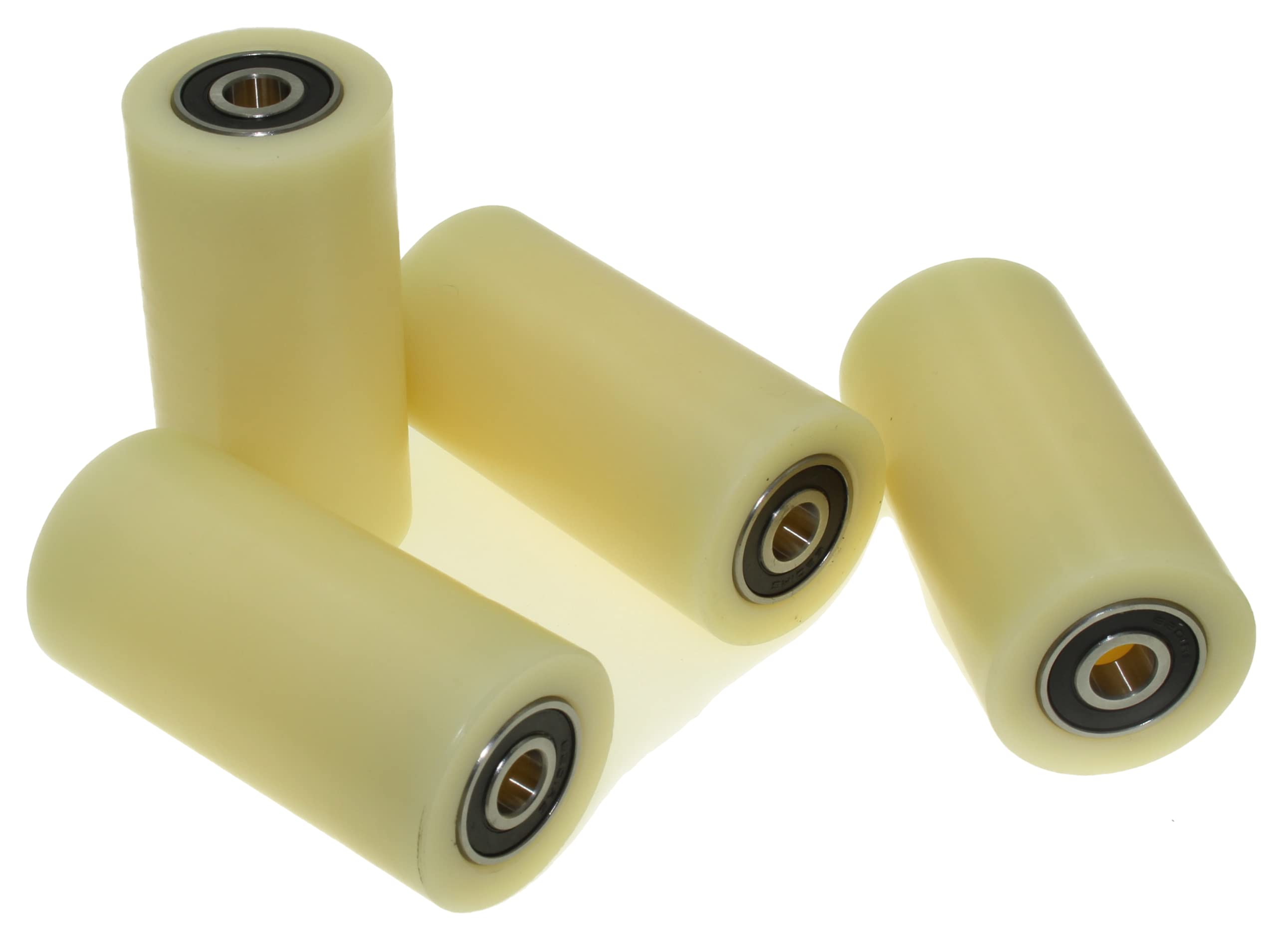 (50-100-12) Ein Satz von 4 Nylonrollen, aus Polyamid, 50 mm Durchmesser, 100 mm breit, 12 mm Lager, präzise gefertigt - 200 Kg Tragkraft