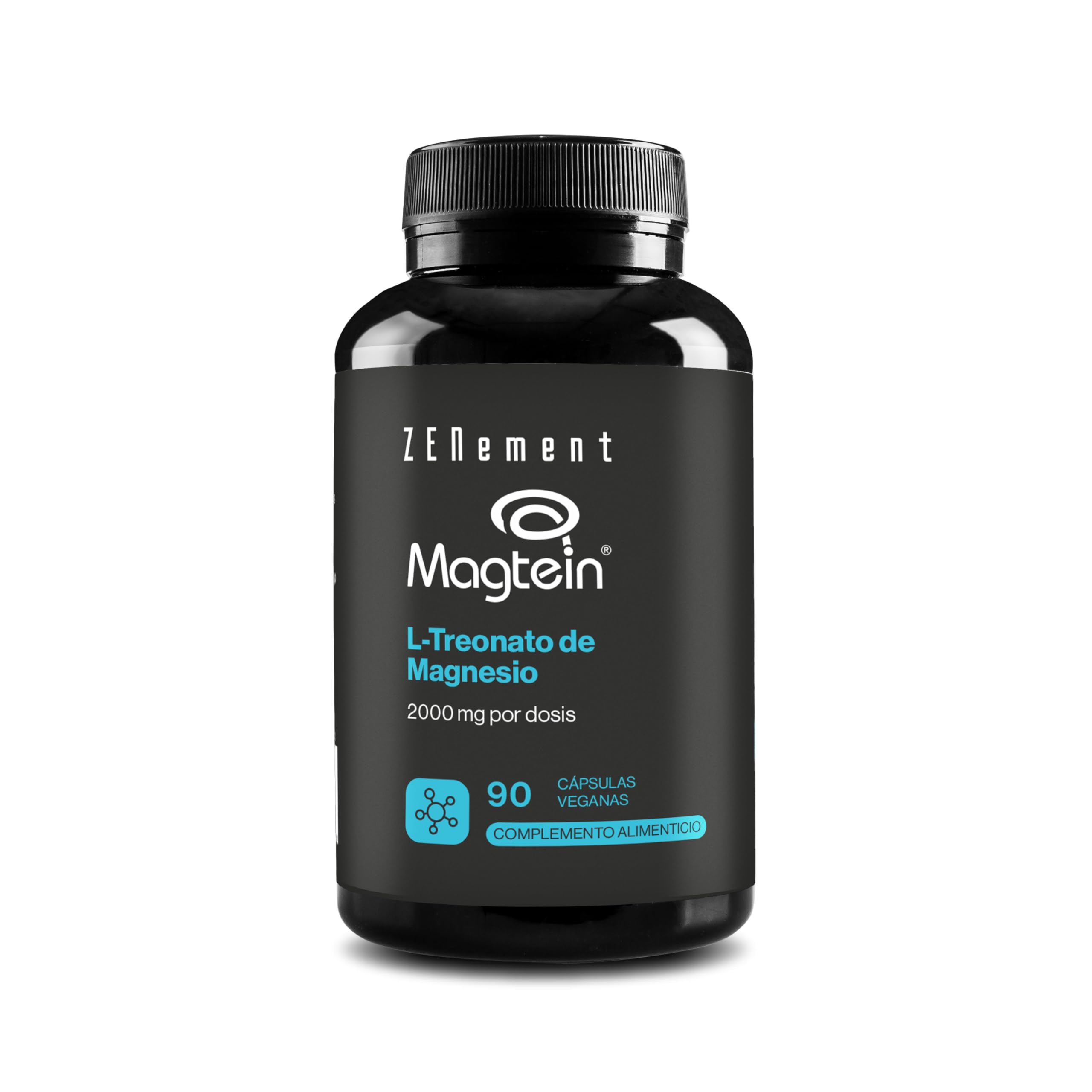 Magnesio L-Treonato – Magtein® – 2000 mg por Dosis – Salud Cerebral y Sistema Nervioso – 90 Cápsulas Veganas, 1 Mes de Suministro – Zenement
