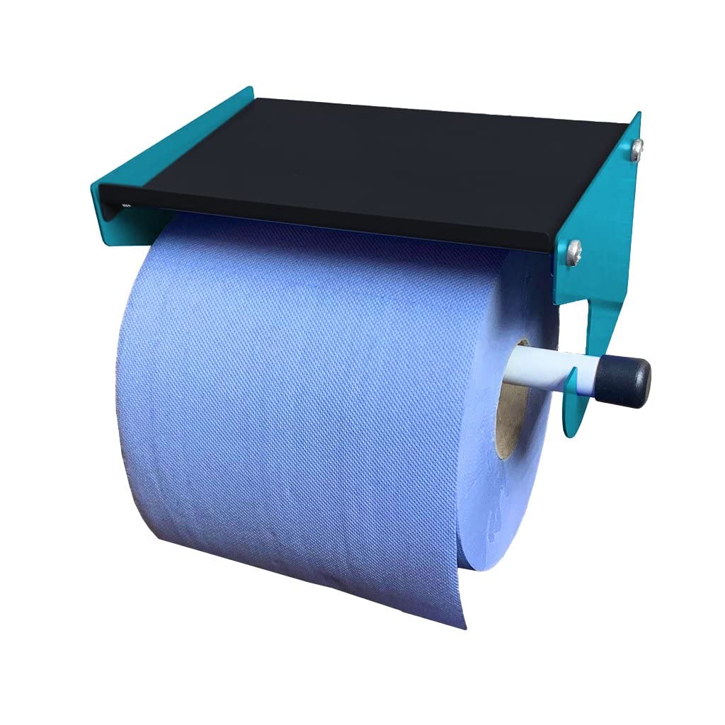 Megamaxx Aquamarine Blue Roll Dispenser Wall Mounted - Blue Roll Holder With Storage Shelf - Industrial Paper Towel Dispenser And Holder - Ideal For Office, Home, Warehouse, Workshop, Factory
