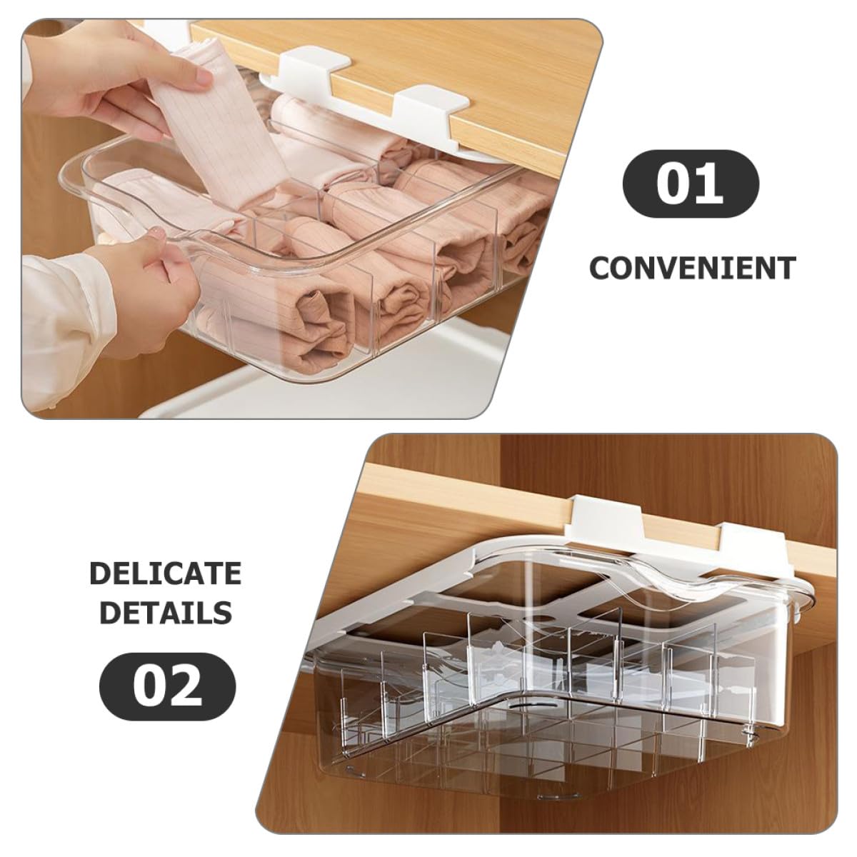 TOYANDONA Organisateur de Tiroir en Pet 15 Compartiments Transparents, Boîte à Chaussettes Adhésive pour Rangement de Sous-vêtements, pour Dressing et Maison