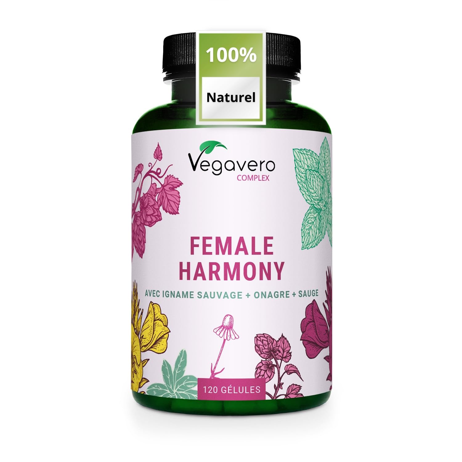 Vegavero Complexe MÉNOPAUSE | 100% Naturel & SANS HORMONES | Sauge, Onagre, Houb