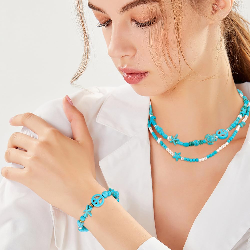 SUPERFINDINGS 4055 Stücke 15 Stile Türkisperlen 4~18mm Boho Meeresschildkröte Kreuz Scheibe Türkissteinperlen Natürliche Türkissteinperlen für DIY Handwerk Armband Halskette Schmuckherstellung