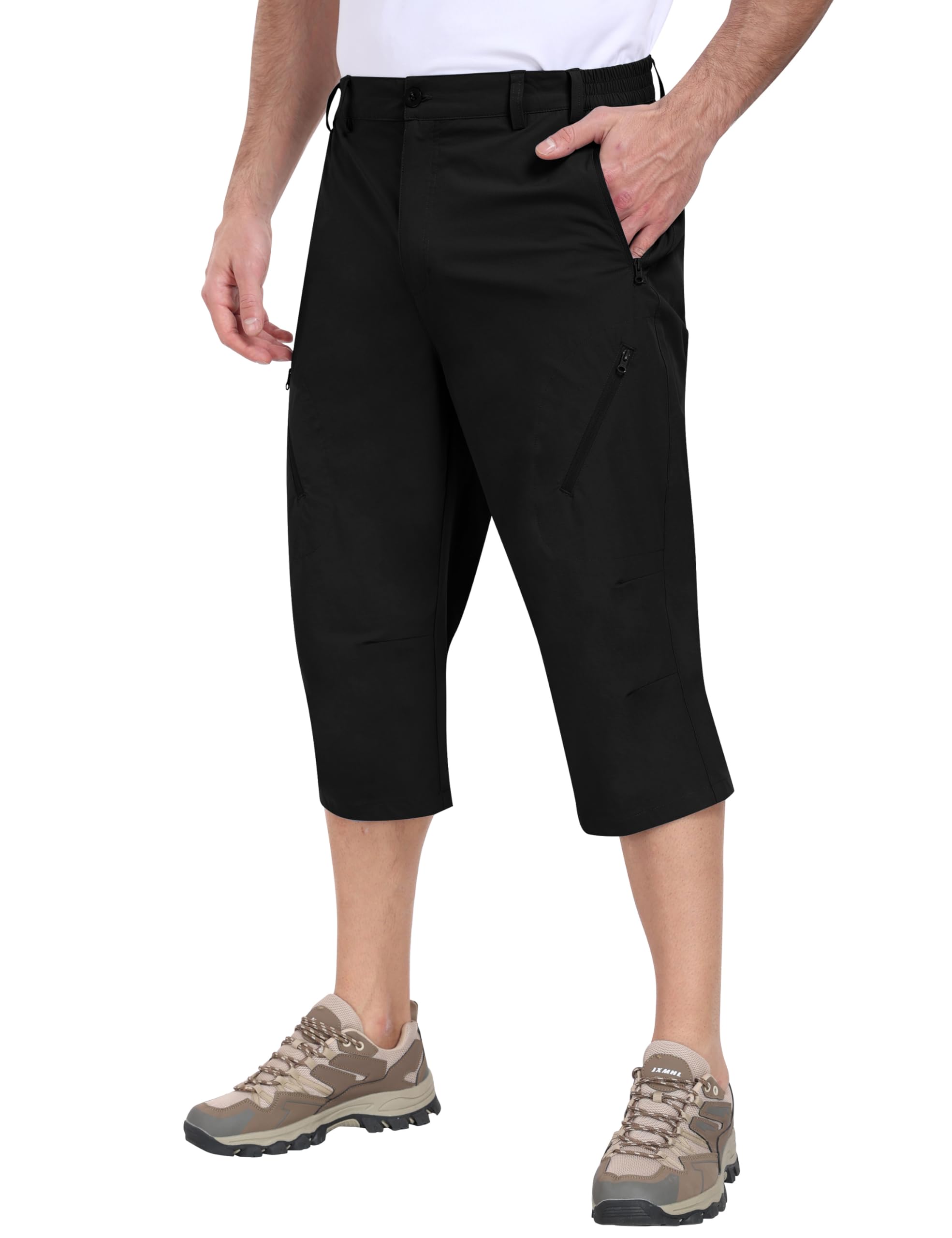 MoFiz Homme Pantacourt Cargo Été 3/4 Pantalon Capris Décontracté Séchage Rapide Extérieur Shorts de Randonnée avec 5 Poches Zippées