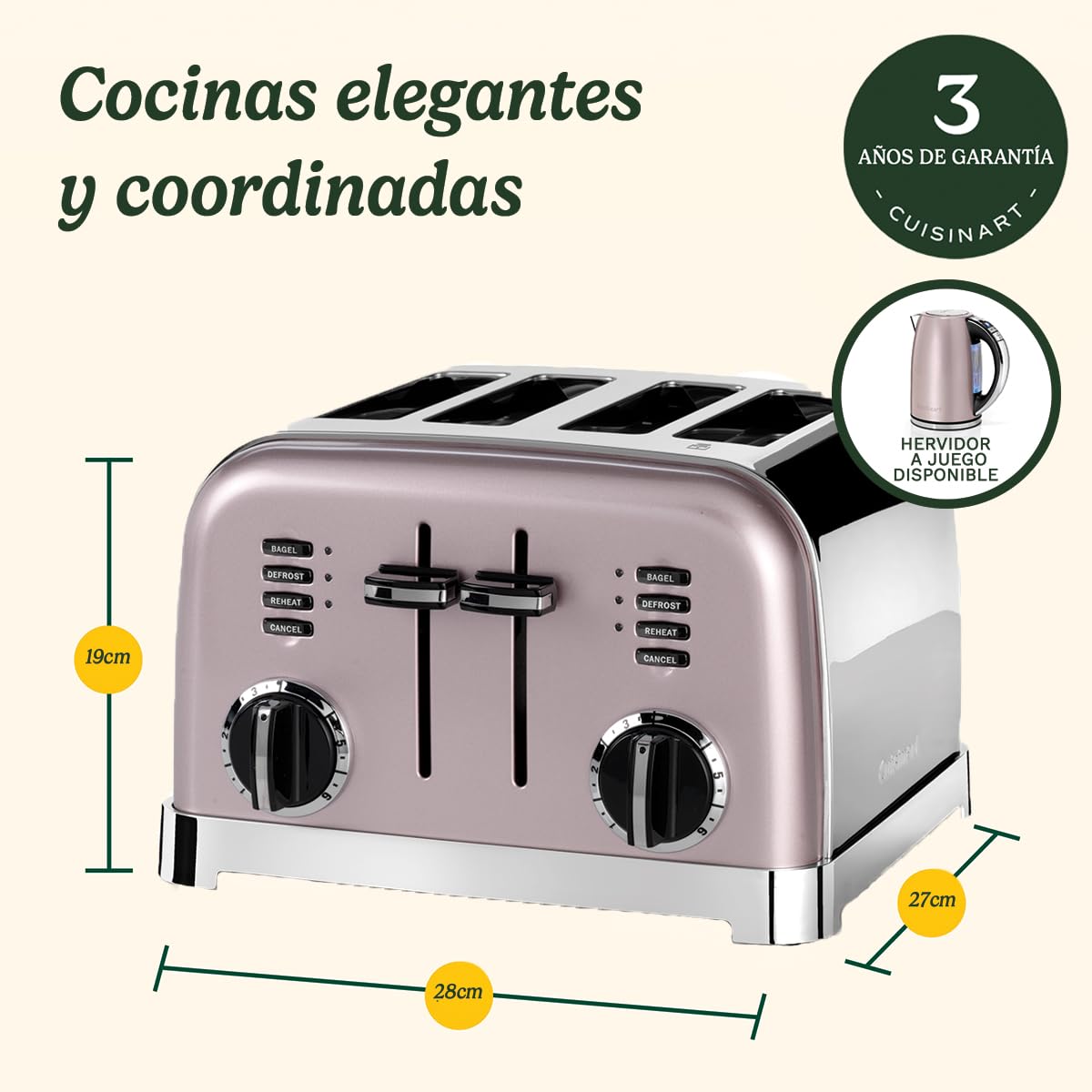 Cuisinart CPT180PIE Tostadora de 4 Ranuras Anchas para Todo Tipo de Pan, 6 Niveles de Tostado, 1800W, Función Bagel, Descongelar y Recalentar, Rejilla de Centrado Automático, Palanca de Elevación