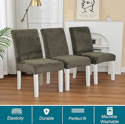 Miniatura 3 de Juego de 2 fundas de terciopelo para sillas de comedor, 4, 6, 8, elásticas, gruesas, fundas protectoras suaves para sillas Parson, fundas