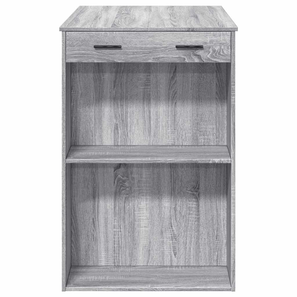 Mesa de bar gris Sonoma 102 x 70 x 103,5 cm de madera con 2 estantes y 1 cajón para espacio de almacenamiento, ideal para cocina, salón, comedor, material duradero