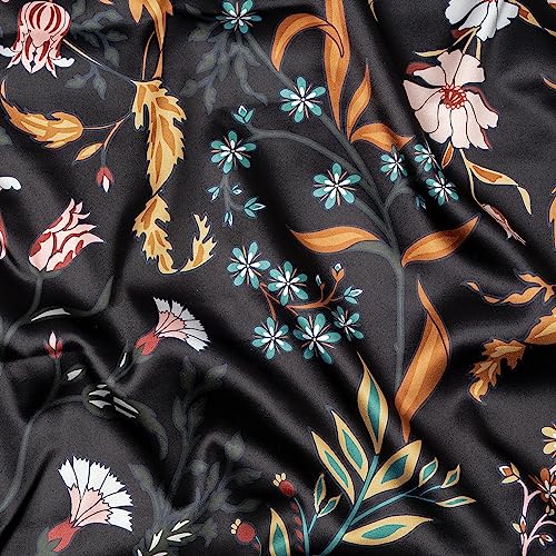 Image of Sweet Jojo Designs Black and Orange Satin Wildflower Floral for Hair Skin Body Pillow Cover Case Accent Decorative Couch Long Lumbar Throw Zipper 54x20 Bedroom Living Room Decor Dorm Soft Silky Shiny
