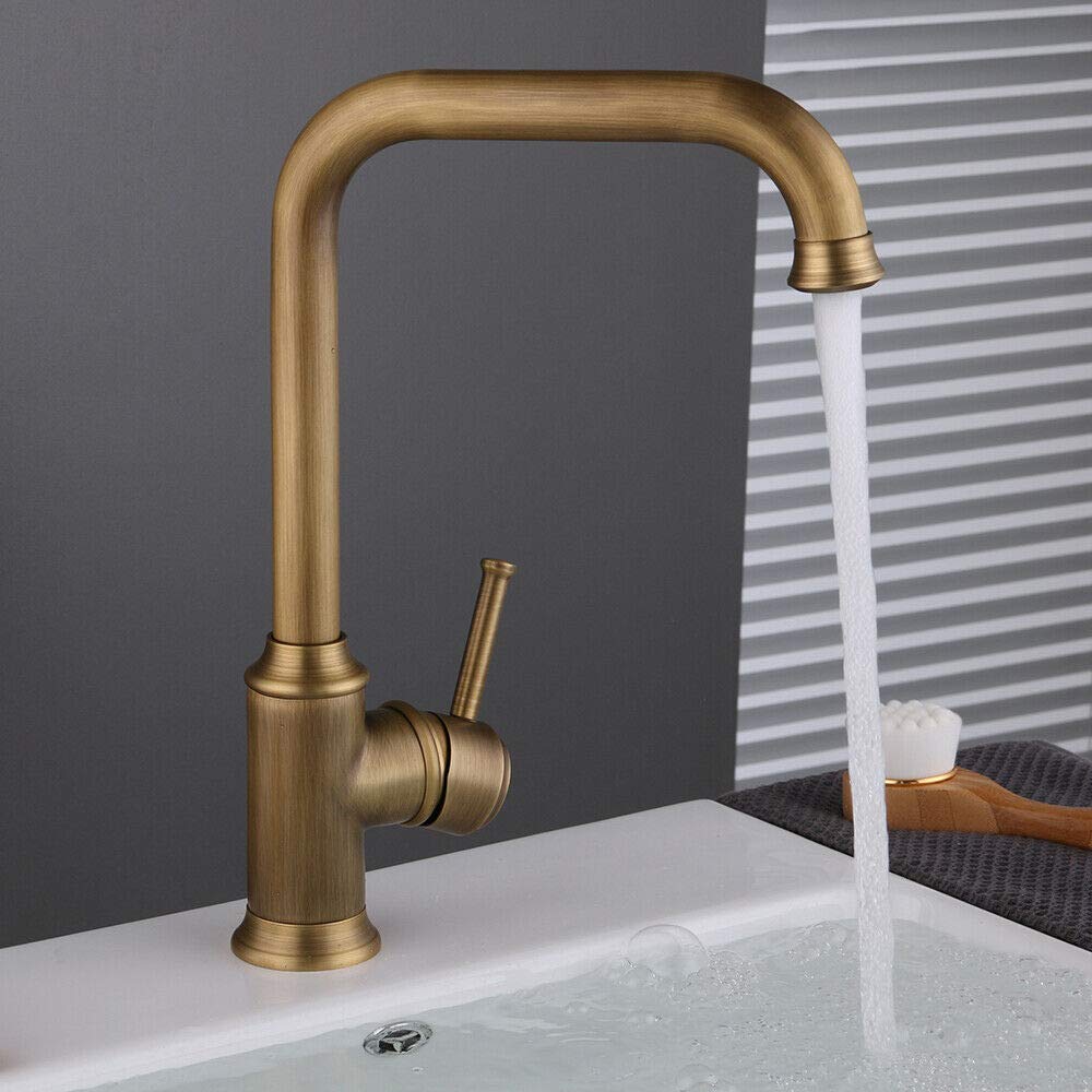 Robinet de cuisine en laiton 3/8" pivotant à 360° pour évier de cuisine - Doré - Pour salle de bain et cuisine antique