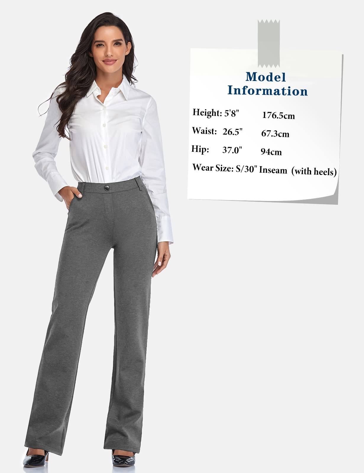 Tapata Donna 71cm/76cm/81cm/86cm Pantaloni Dritti Elasticizzati con Tasche, Tall/Regolare/Pettie per Ufficio Affari Casual