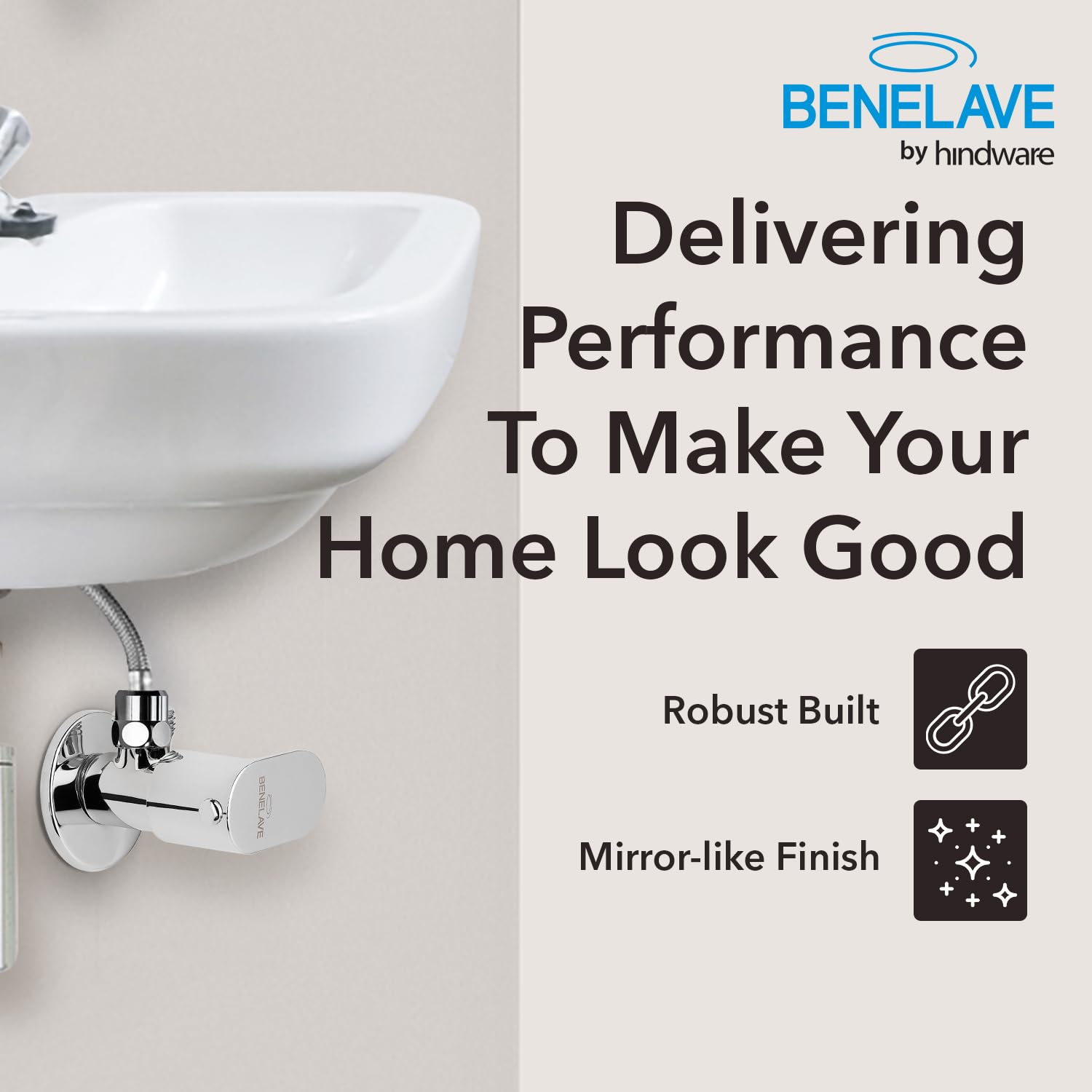 Benelave by Hindware Volga Angle Valve for Bathroom & Kitchen, Brass with Chrome Finish, Pack of 2