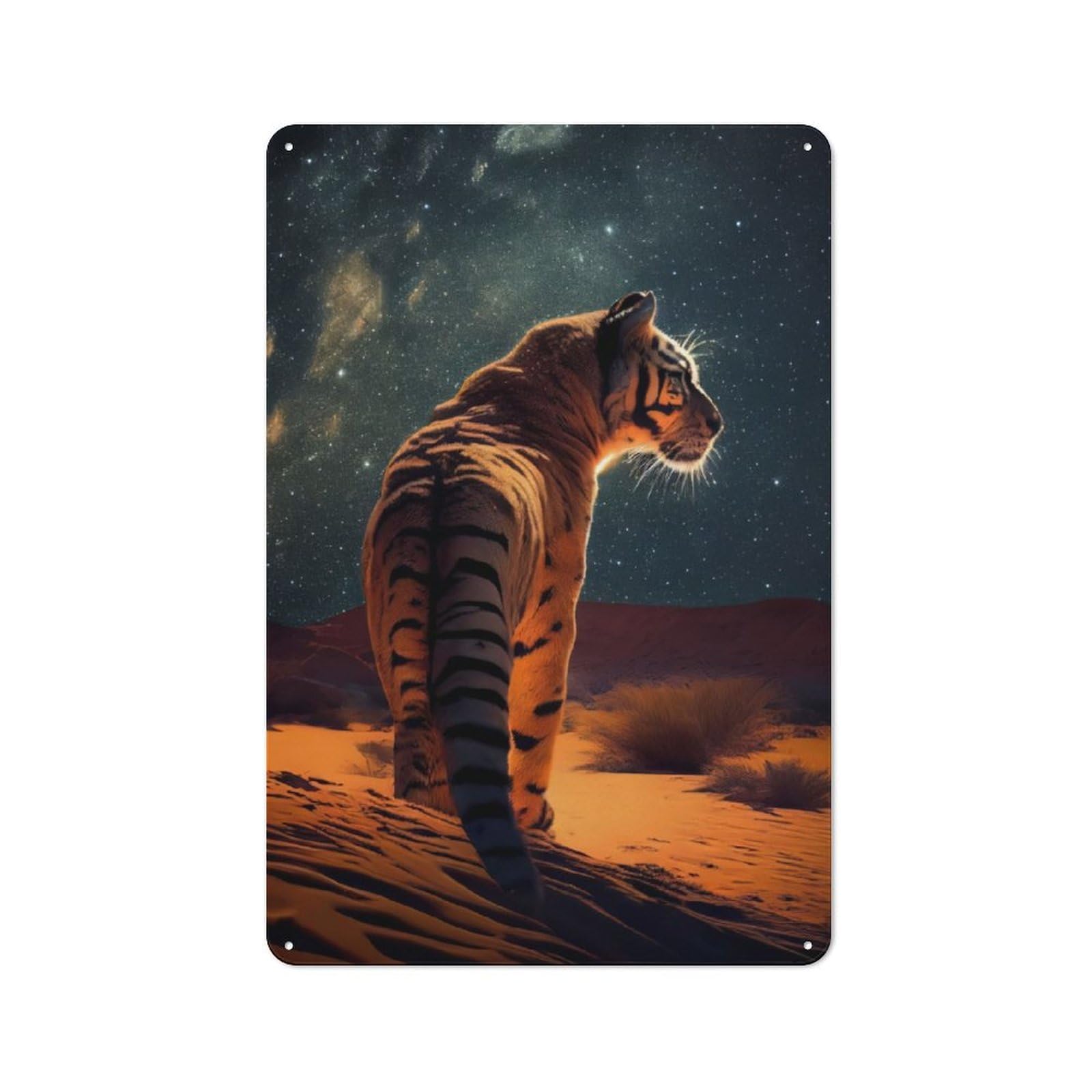 Junmoney Tiger Under The Stars Vintage Metal Wall Sign 30X20cm For Café Or Restaurant, For Metal Sign Collectors, For Garage And Workshop Walls