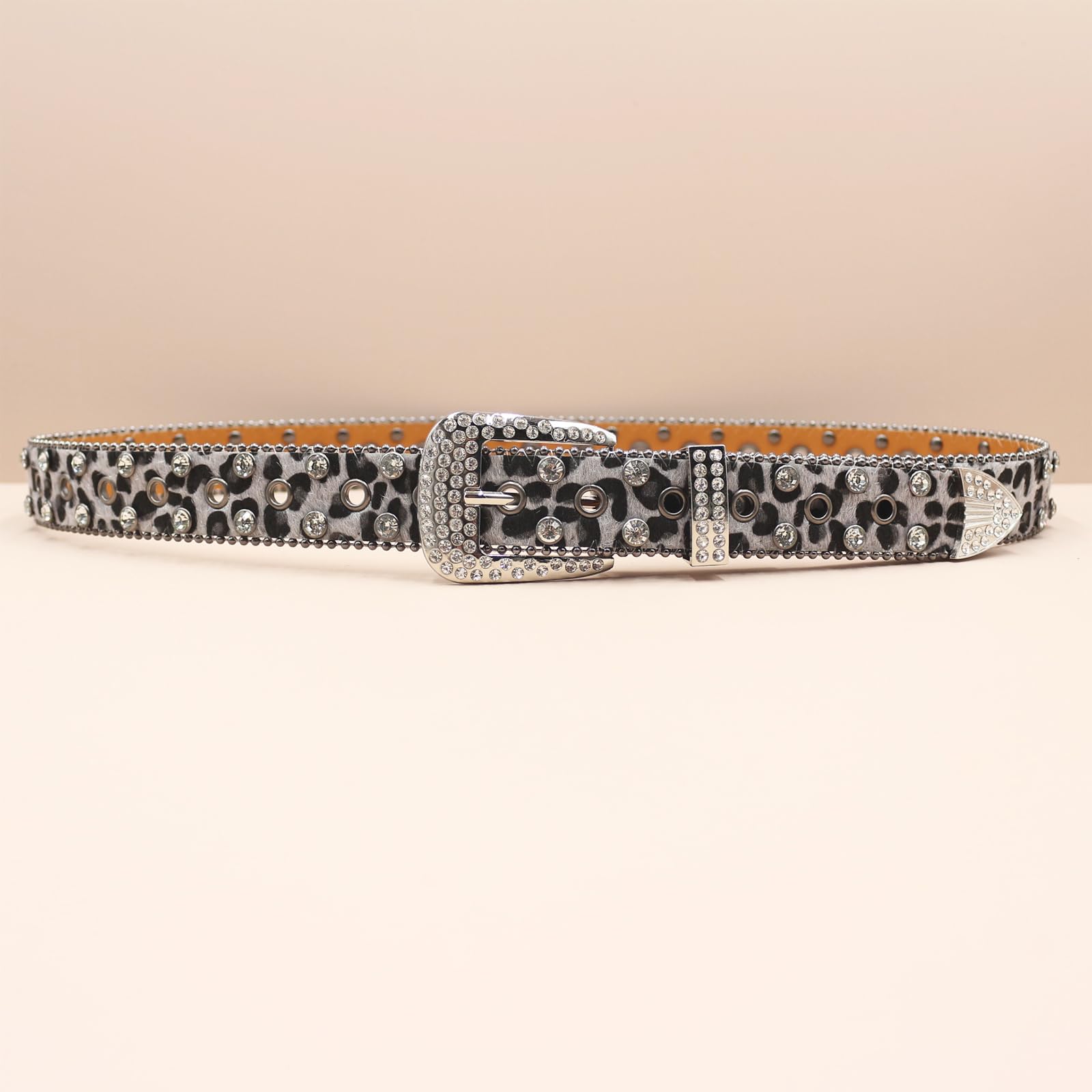 Cinturón decorativo for mujer con estampado de leopardo y incrustaciones PU 3, cm ancho cristal para Vestidos, Pantalones y Abrigos