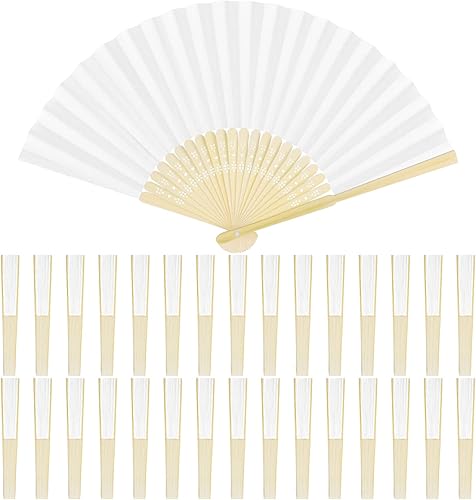 Aodaer 30 abanicos plegables de papel, abanicos de mano de bambú para regalo de boda, recuerdos de fiesta, bricolaje, decoración del hogar, color