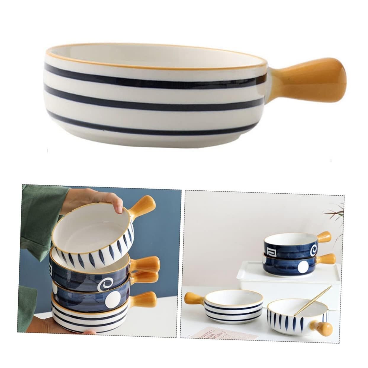 Ceramiczna miska do pieczenia z uchwytem, garnek do zupy, salaterka, japoński pojemnik na owoce do dekoracji, ceramiczna miska na ryż, wszechstronne naczynia kuchenne, trwałe i stylowe