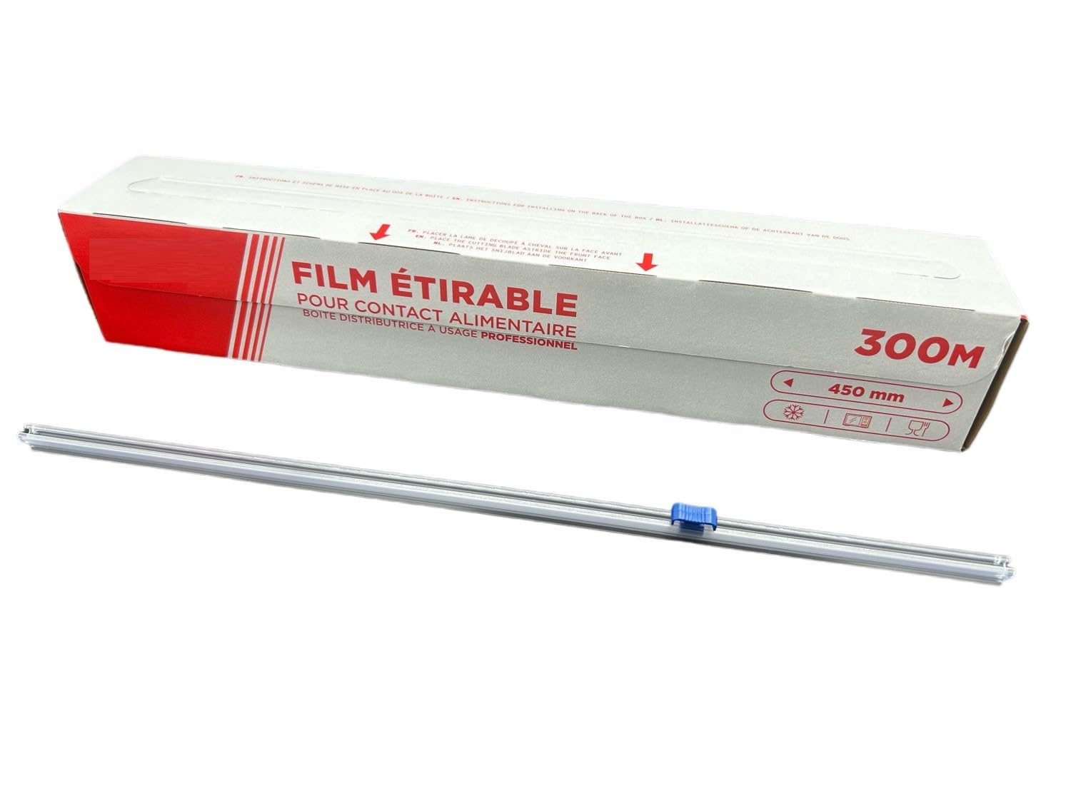 Film alimentaire étirable PRO avec ZIP CUT - 30 cm x 300 metres - conditionnement aliments, protection fraicheur, cuisson micro-ondes et congélateur