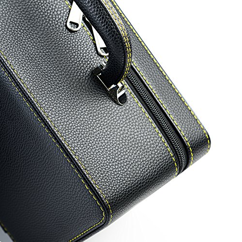Oirlv Black Leather Jewelry Box Handmade Travel Jewelry Organizer Storage Case Holder For Girl Lady Earring,Ring,Necklace,Pendant,Watch,Bracelet.(3 Layers) #TOP3