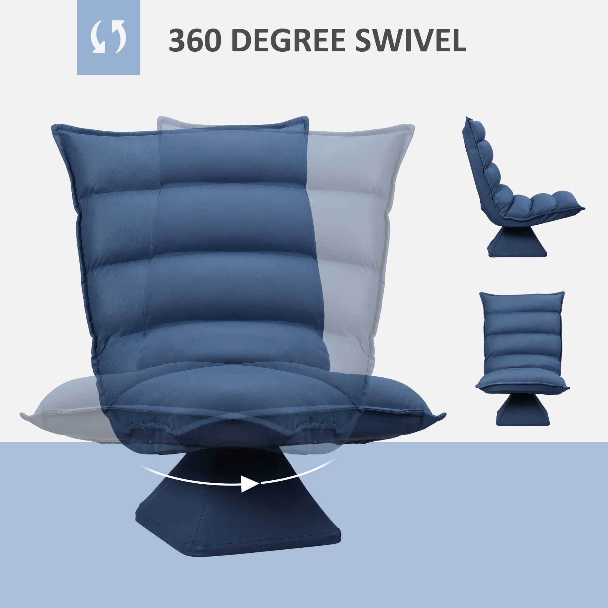 HOMCOM Faultier-Bodensessel, 360° drehbar, mit Rückenlehne, gepolstertes Design – Bezug aus Mikrofaserstoff, Blau