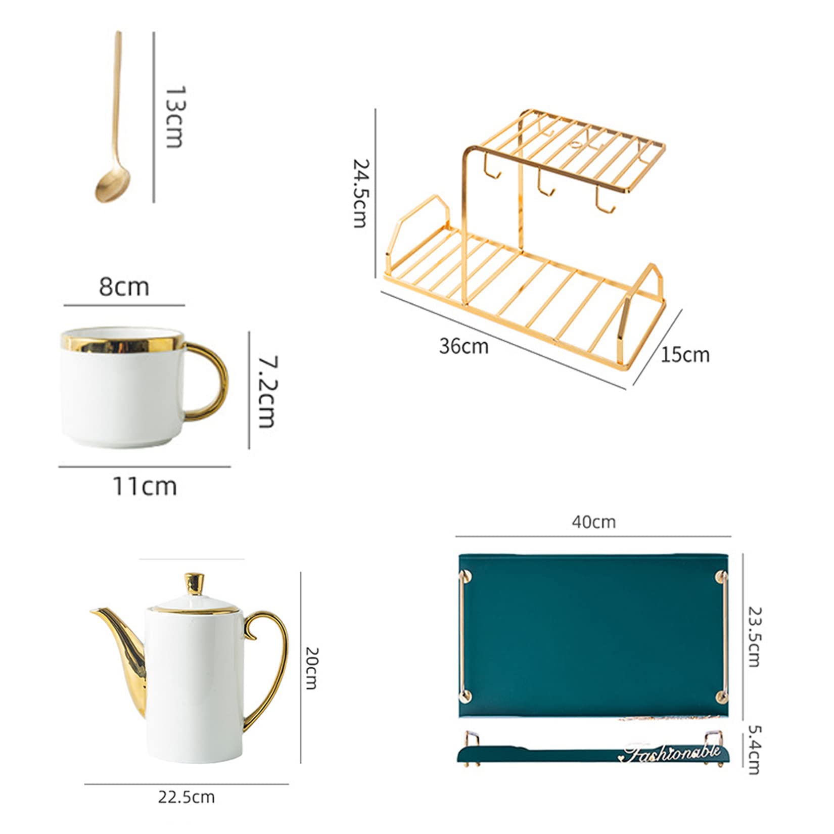 Set regalo da 21 pezzi in porcellana, ceramica, caffè, tè, tazze e piattino, teiera, vassoio e cucchiaini for cene in famiglia, regalo di lusso, verde/1240