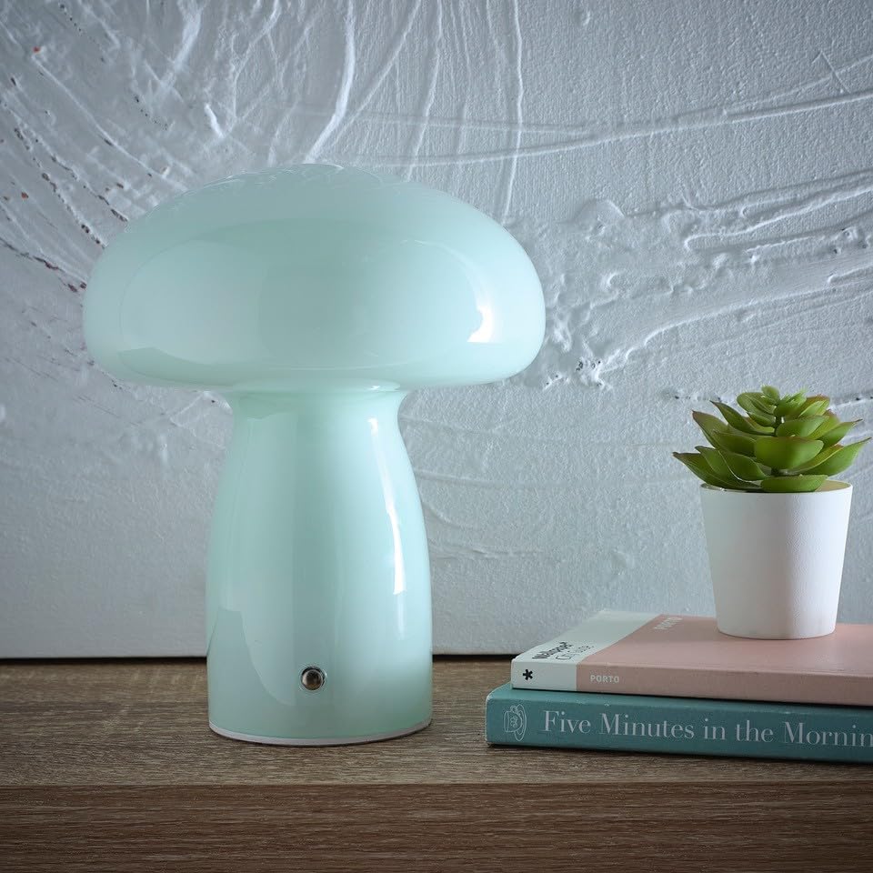 Mushroom Toadstool Glass Table Lamp in White, Duck Egg Blue, Green, Lemon, Mocha and Brown - Rechargeable Lamps (Duck Egg)