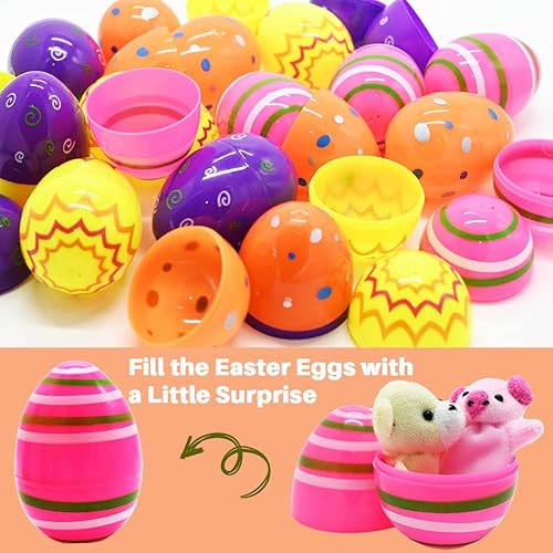 Miniatura 5 de WODMAZ 36 huevos de Pascua brillantes impresos de plástico de 3.4 pulgadas, varios estampados y colores para niños, rellenos de cesta de Pascua,