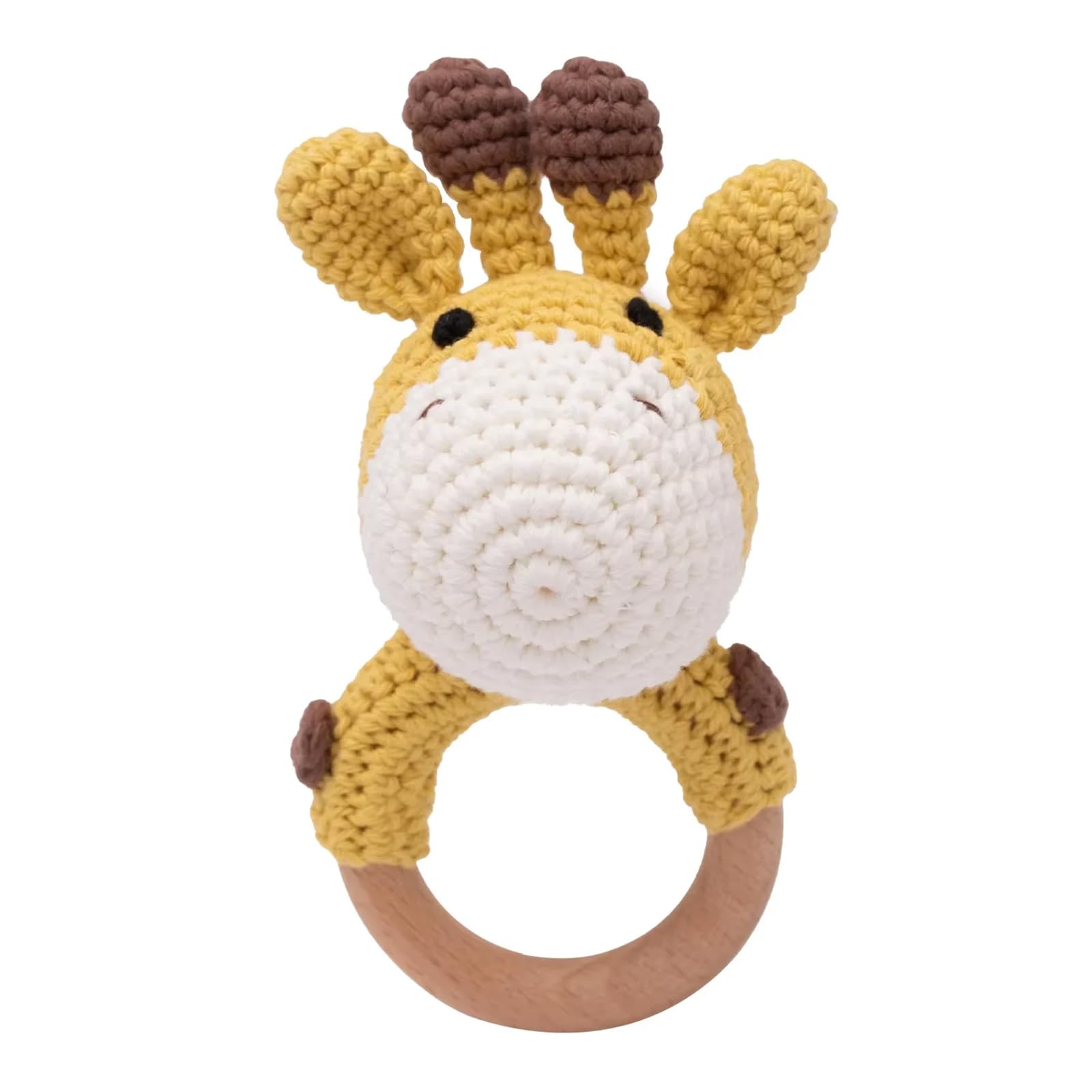 Jessruly Handcrafted Animal Rattle – Soft Crocheted Toys with Wooden Teether, BPA-Free Animal Rattles in Cotton & Safe Natural Materials (Giraffe)
