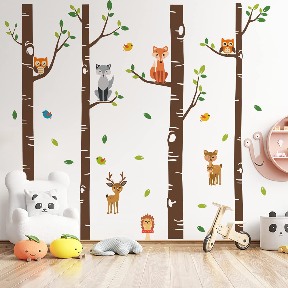 Alwayspon Kids/Girls Room Cute Tree and Animals Wall Sticker, Removable Watercolor Wall Decals, Peel and Stick Wall Art Murals for Home Nursery Decoration Living Room Decor