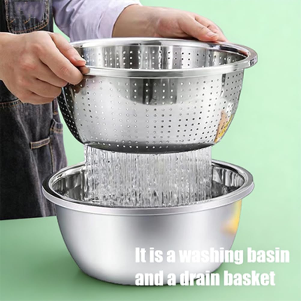 Germany Multifunctional Stainless Steel Basin,Stainless Steel Shredding & Drainage Chopping Basin,3 In 1 Multipurpose Drain Basket Grater Basin Bowl,for Vegetables (10.24IN)