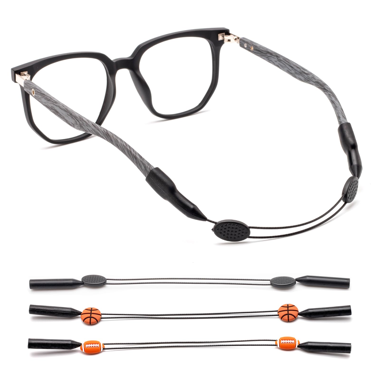 TigerKui Adjustable Sports Eyewear Retainers Sunglasses Strap for men eyeglasses holder strap with Basketball, 3-Pack