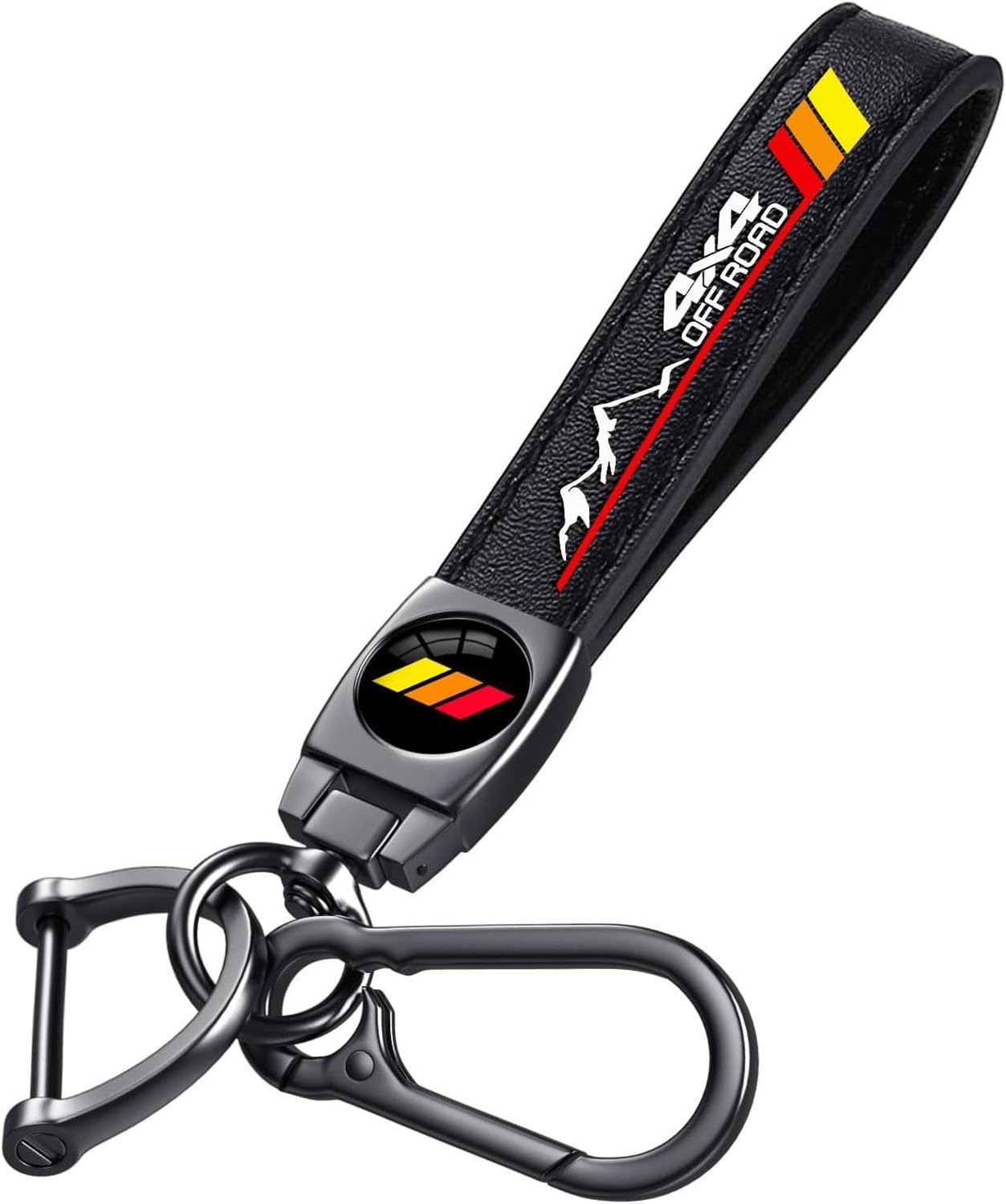 GYFGRTQ Leather Keychain for Compact Saloon Cars 2021 2024 Black Metal Oval Ring Car Accessory Gifts, Tricolor Red 4x4, 2.6 Inch-Leather