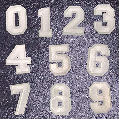 White Iron On Numbers Patches Sew On Applique Patches 0-9 Ironed On Numbers Embroidered Patch DIY Badge Decorative Repair Patches for Clothes Hats Clothing Backpacks Shirts Shoes