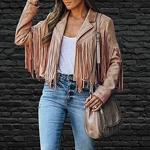 Denim Jacket Women Womens Short Party Cardigan Fashion Soild Jackets Fringe Long Sleeve Slim Tassel Lapel Coats Fashion Casual Cardigan Jackets for Women - Afbeelding 3