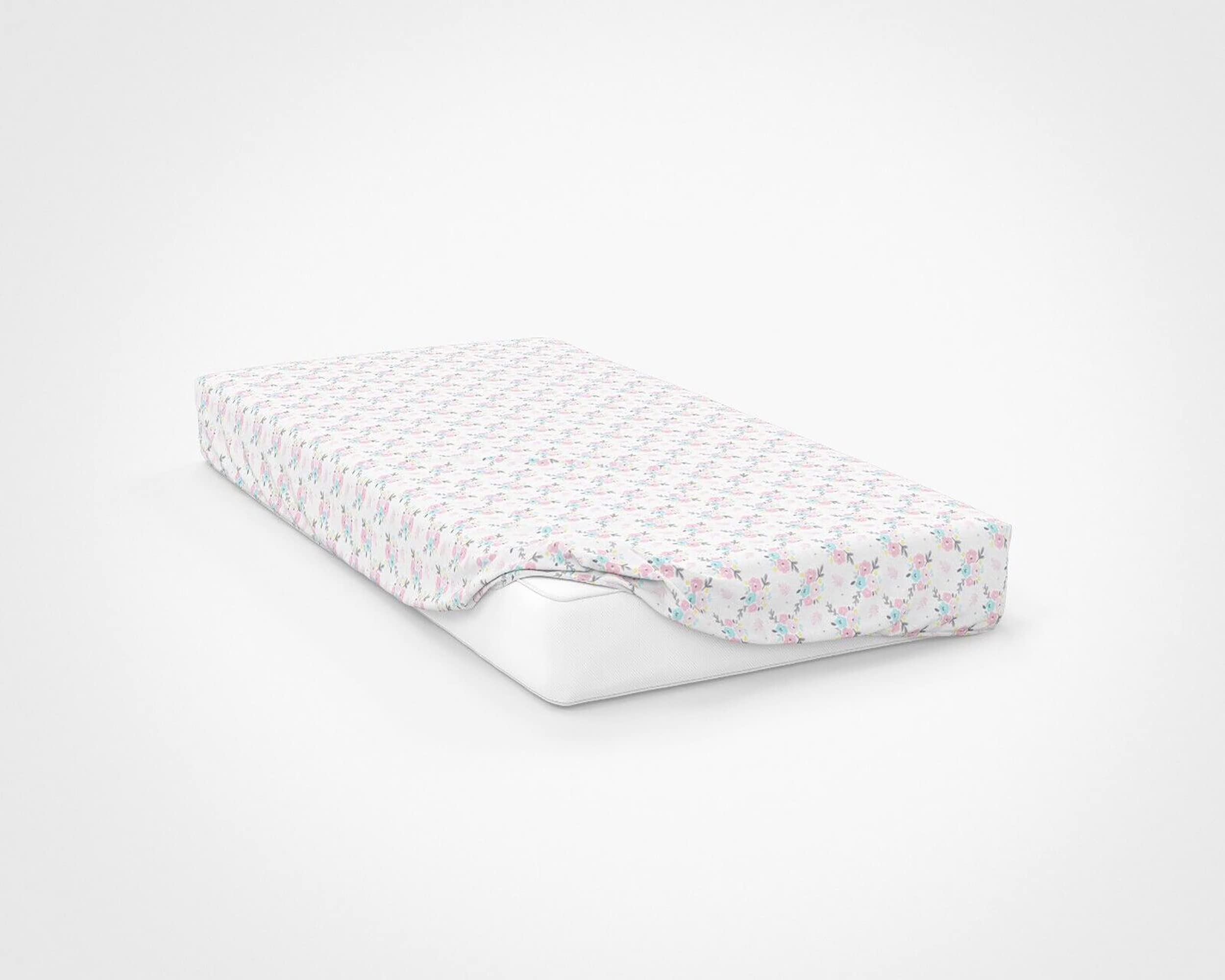 NightComfort 100% Jersey Cotton Knitted Cot Bed Fitted Sheet Mattress Cover, Flowers/Floral, 120cm x 60cm (Cot/Travel Cot Size) — image 1
