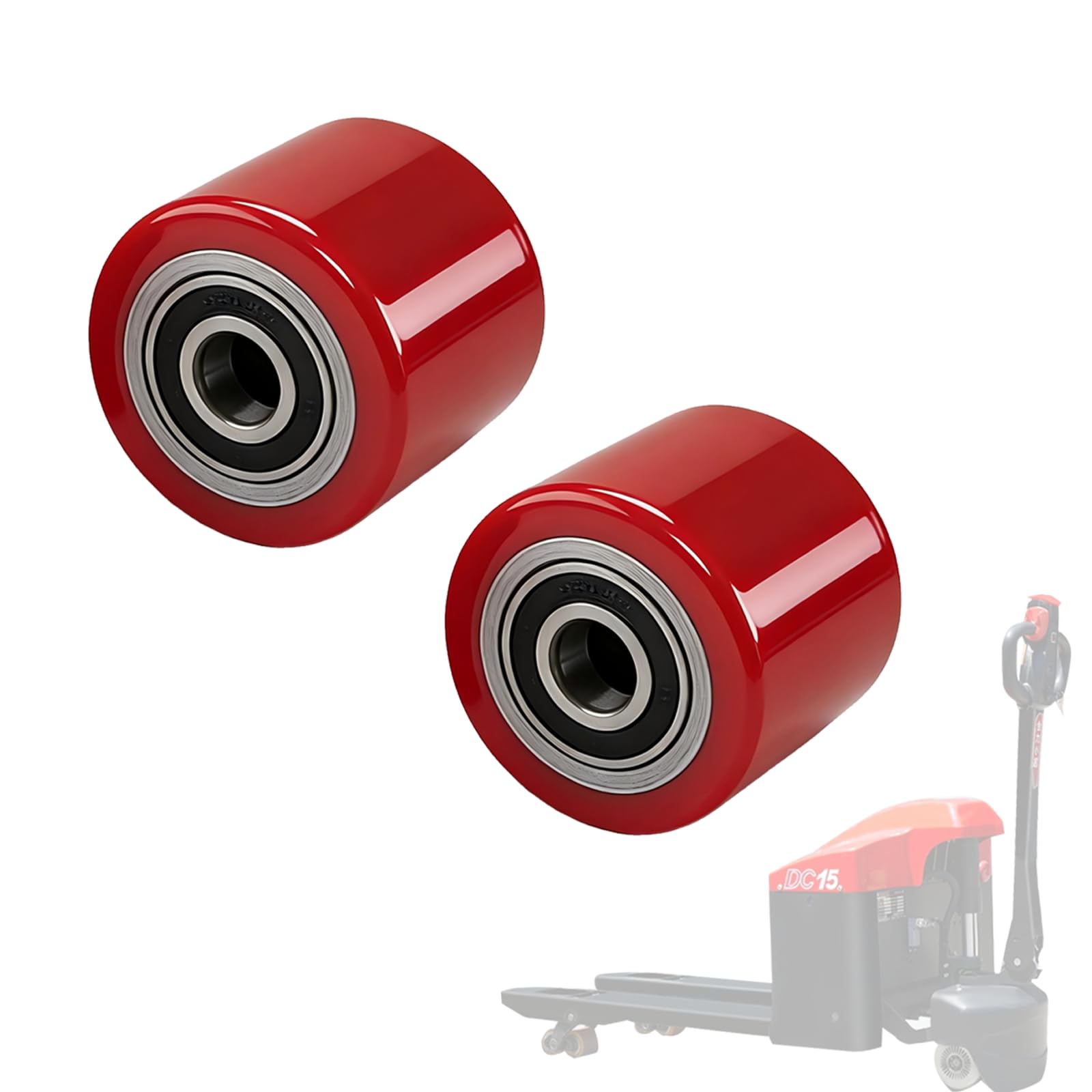 2 Stück Hubwagen rollen Polyurethan 80 x 70 mm,Achse 20 mm,Max 600 KG,Rot | Hubwagen Räder Gabelhubwagenrolle Lastrolle mit kugellager,Schont den Boden, läuft leichtgängig und geräuscharm,Ersatzrolle