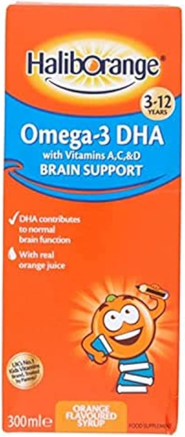 Haliborange Omega-3 DHA Syrup with Vitamins A, C & D | 300ml | Supports Brain, Eye, Bone & Immune Health for Children