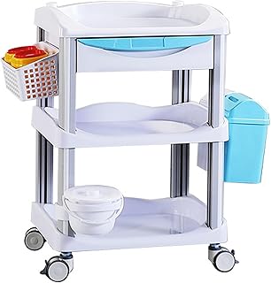 Rolling Utility Cart, Medical Trolley with Drawers 2/3 Tier Esthetician Carts with 360° Rotate Wheels & Dirt Bucket Spacious Beauty Salon SPA Commercial Hospital Office Lab Cart (Color : 3 Layer-1 dr