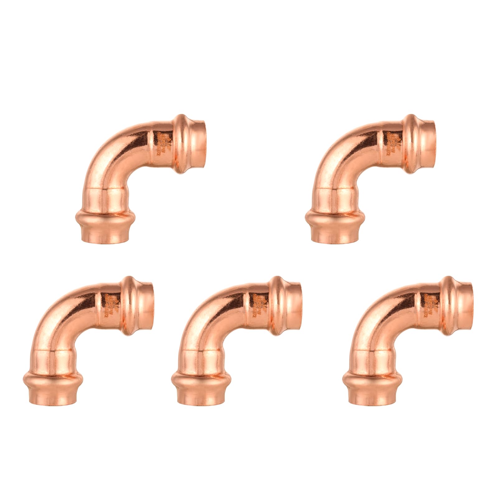 Paquete de 5 Codos de presión de Cobre GUOFIS, 1/2" x 1/2", Accesorios de Codo de 90° para conexión de Tubos de Cobre con Tope (PRESS004-5Pack)
