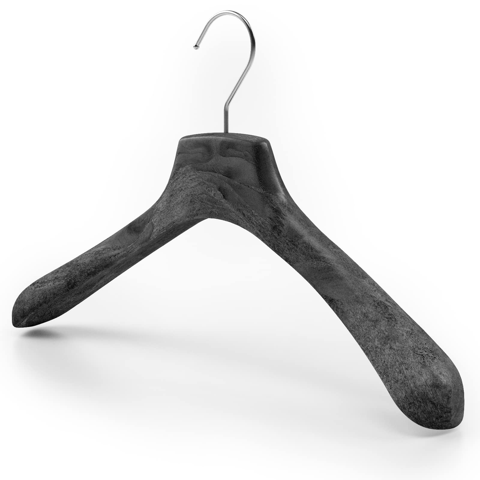 Mainetti Appendini per Capispalla, Cappotti, Giacche, Abiti Pesanti Uomo Donna, Grucce in Plastica, Robuste, con Effetto Venature Legno, Made in Italy, Set di 10 Pezzi (Nero con gancio zincato, 43 cm)