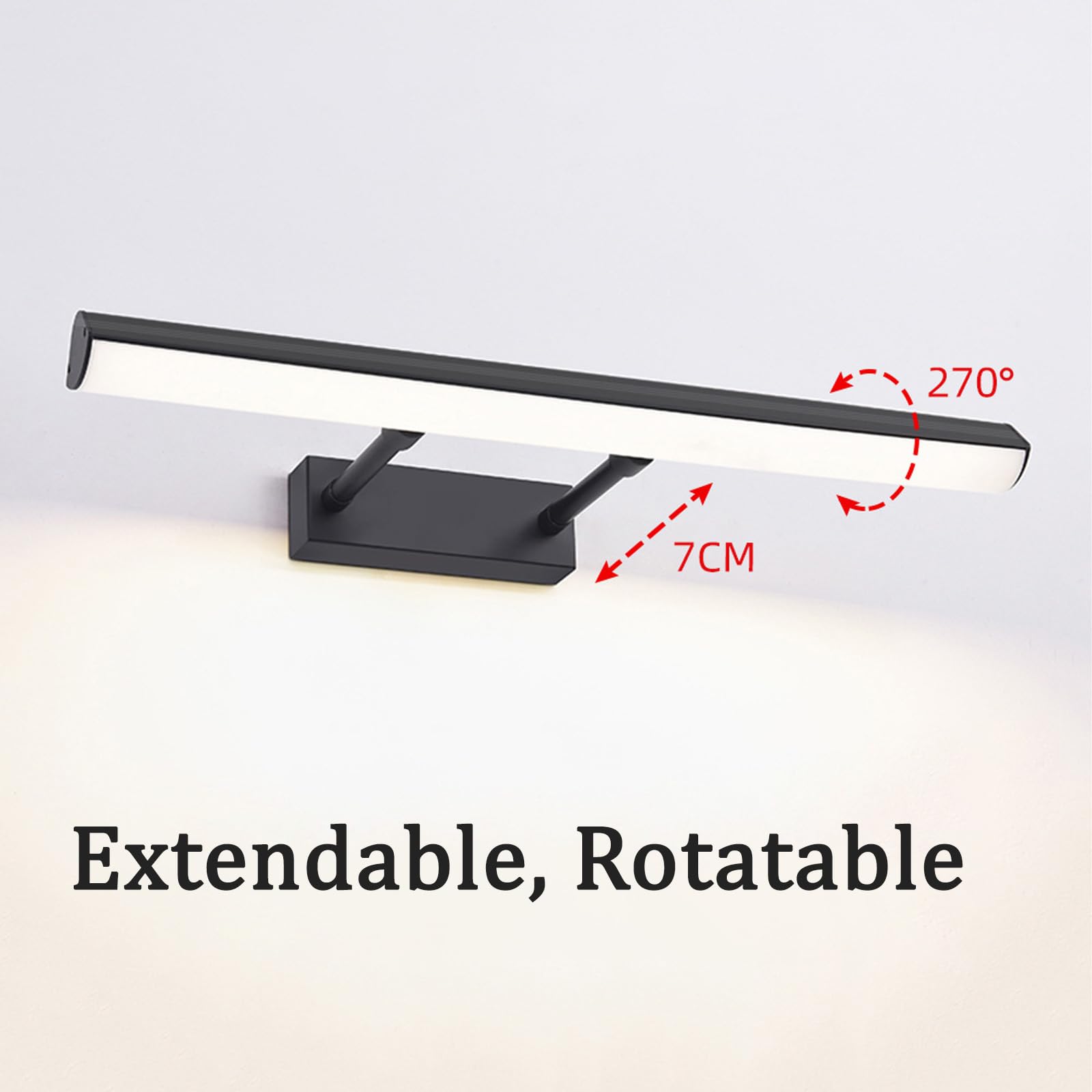 Spiegelleuchte Bad LED Wandleuchten Bildbeleuchtung 270° Drehung Faltbar Wandbeleuchtung Badezimmer Modern Metall Wandleuchte für Make-up Wohnzimmer Schminktisch Flur (Silbernes Weißes Licht,40cm)