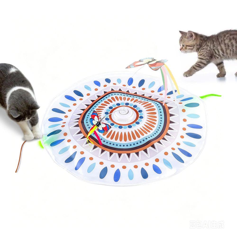 Giocattolo per gatti ricaricabile tramite USB, 3 in 1, giradischi interattivo, automatico, giocattolo per nascondersi e cercare, farfalla svolazzante, bacchetta in movimento con piume, per