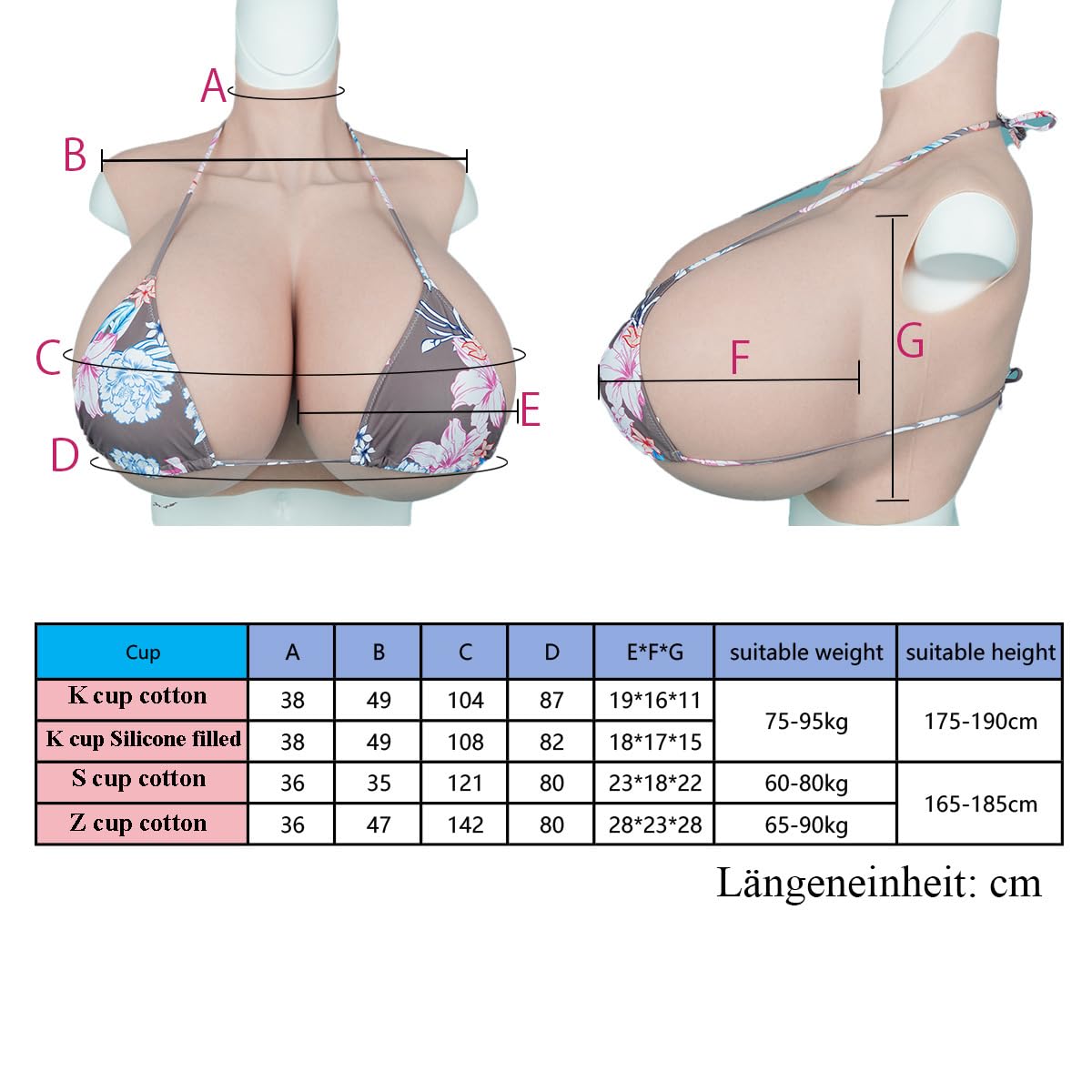 YRZGSAWJ Seins en Silicone Bonnet K/S/Z Gros Fausse Poitrine Grand Taille Prothèse Mammaire, Pour Homme Travesti, Crossdresser, Transgenre Usage Quotidien (Fair, Coupe K - Rempli avec du silicone)
