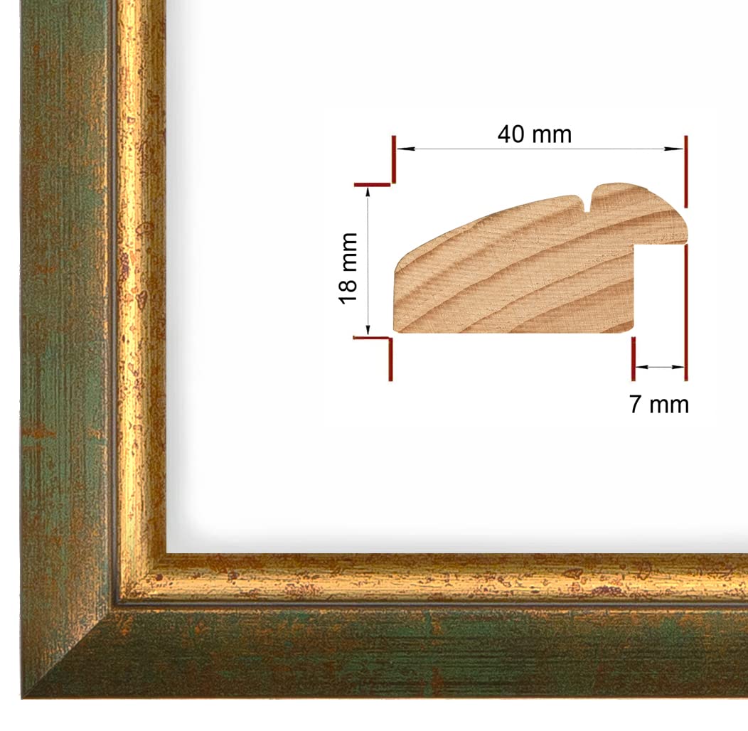 NiRa Marco de fotos de madera maciza, 52 x 150 cm, color verde dorado | Tamaño seleccionable | Marco para carteles | Puzzle | collage de fotos HD058