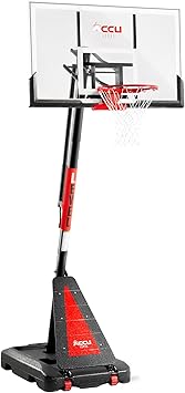 Crank Lift Basketball Hoop Outdoor 7.5-10ft Adjustable Portable Basketball Goal for Youth and Adults 44" 50" and 54" Patented Angle Adjustable PC Backboard and Large Fillable Base