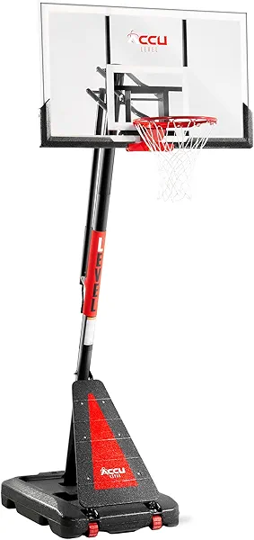 ACCU LEVEL Crank Lift Basketball Hoop Outdoor 7.5-10ft Adjustable Portable Basketball Goal for Youth and Adults 44" 50" and 54" Patented Angle Adjustable PC Backboard and Large Fillable Base