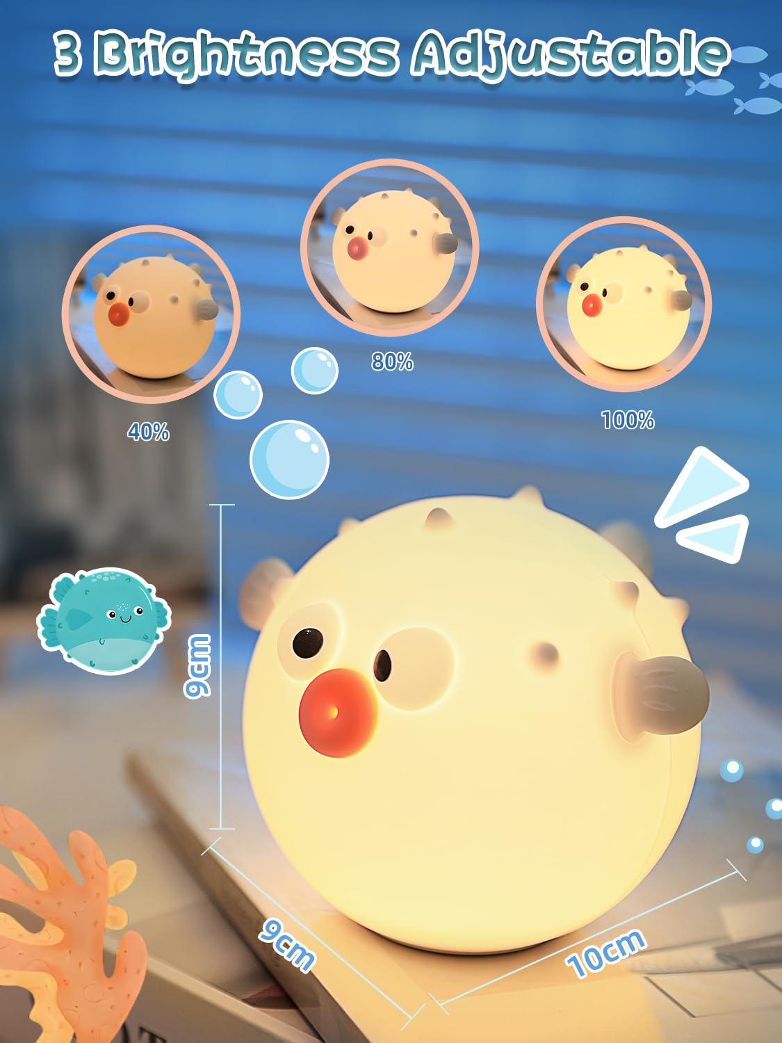 Wrischan Night Light for Kids Cute Pufferfish Silicone Night Lights - Image 2